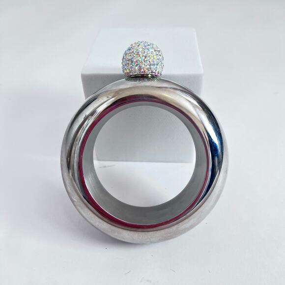 FLASK DRINK SMUGGLER STAINLESS STEEL SECERT BRACELET FASHION FLASK CRYSTAL LID - Picture 2 of 8